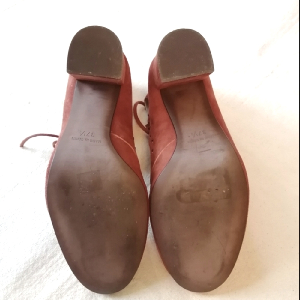 Sapena Spain Lace Up Chunky Ankle Heel Brown Suede Leather Round Yoe Euro 37.5 - Picture 14 of 16